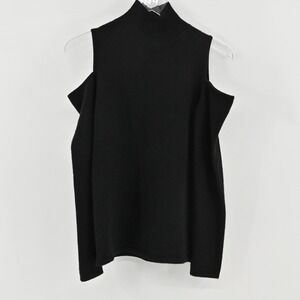 C by Bloomingdale Cashmere Sweater Womens Size XS Black Cold‎ Shoulder Mock Neck